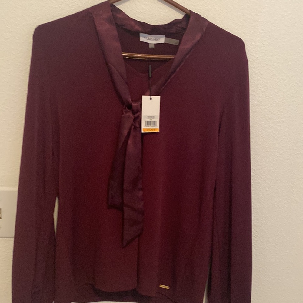 Calvin Klein NWT, purple silk tie shirt